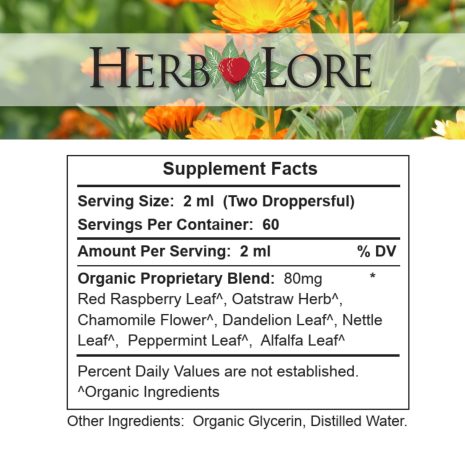 5 Herb Lore Pregnancy Tea Tincture Supplement Facts