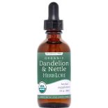 Amber dropper bottle of Herb Lore Organic Dandelion & Nettle Tincture with green USDA Organic label - 2 oz alcohol-free herbal supplement