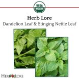 Close-up of fresh Dandelion Leaf and Stinging Nettle Leaf with USDA Organic seal for Herb Lore tincture ingredients