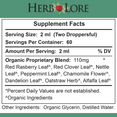 4 fl oz Organic Pre-Conception Tincture Alcohol Free Supplement Facts Herb Lore Pre-Conception Tincture Supplement Facts