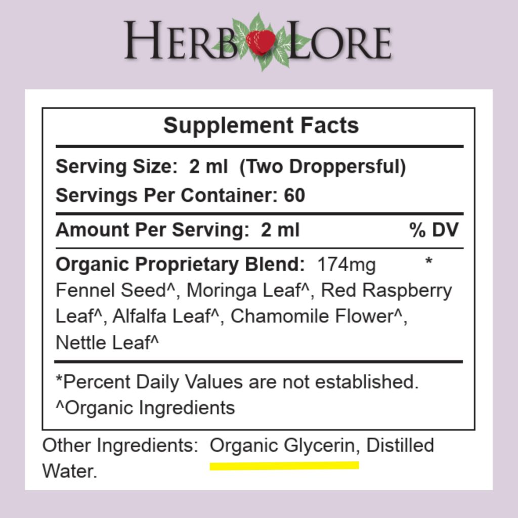 Herb Lore Nursing Tincture Supplement Facts