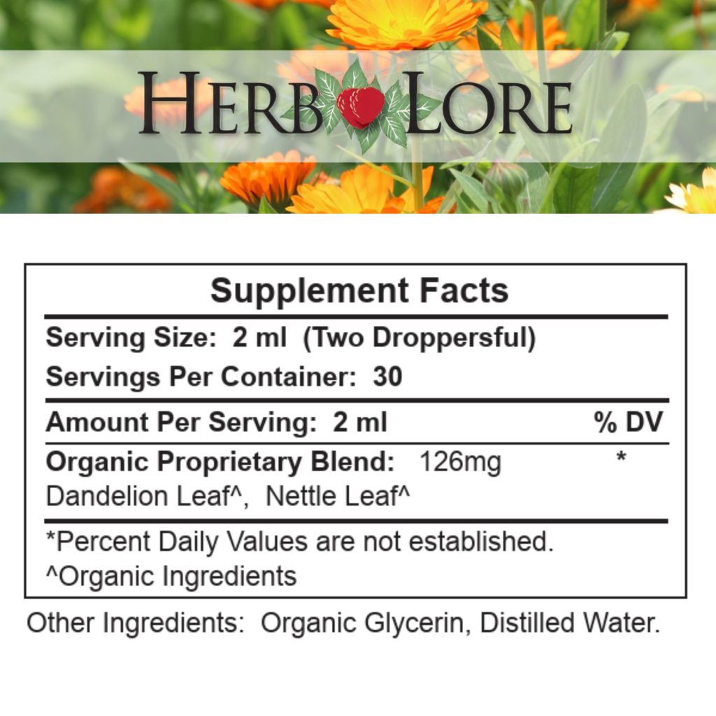 Herb Lore Dandelion & Nettle Tincture Alcohol Free Supplement Facts
